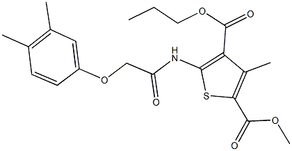 2-methyl 4-propyl 5-{[(3,4-dimethylphenoxy)acetyl]amino}-3-methyl-2,4-thiophenedicarboxylate Struktur