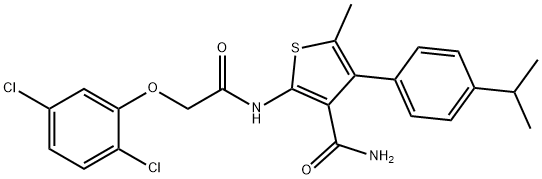 2-{[(2,5-dichlorophenoxy)acetyl]amino}-4-(4-isopropylphenyl)-5-methyl-3-thiophenecarboxamide Struktur