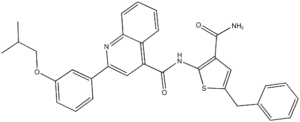 N-[3-(aminocarbonyl)-5-benzyl-2-thienyl]-2-(3-isobutoxyphenyl)-4-quinolinecarboxamide Struktur