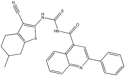 N-(3-cyano-6-methyl-4,5,6,7-tetrahydro-1-benzothien-2-yl)-N'-[(2-phenyl-4-quinolinyl)carbonyl]thiourea Struktur