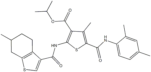 isopropyl 5-[(2,4-dimethylanilino)carbonyl]-4-methyl-2-{[(6-methyl-4,5,6,7-tetrahydro-1-benzothien-3-yl)carbonyl]amino}-3-thiophenecarboxylate Struktur