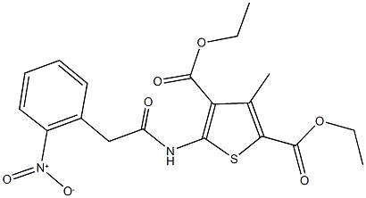 diethyl 5-[({2-nitrophenyl}acetyl)amino]-3-methyl-2,4-thiophenedicarboxylate Struktur