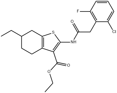 ethyl 2-{[(2-chloro-6-fluorophenyl)acetyl]amino}-6-ethyl-4,5,6,7-tetrahydro-1-benzothiophene-3-carboxylate Struktur