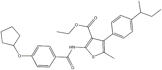 ethyl 4-(4-sec-butylphenyl)-2-{[4-(cyclopentyloxy)benzoyl]amino}-5-methyl-3-thiophenecarboxylate Struktur