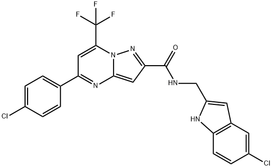 N-[(5-chloro-1H-indol-2-yl)methyl]-5-(4-chlorophenyl)-7-(trifluoromethyl)pyrazolo[1,5-a]pyrimidine-2-carboxamide Struktur