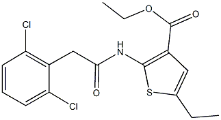 ethyl 2-{[(2,6-dichlorophenyl)acetyl]amino}-5-ethyl-3-thiophenecarboxylate Struktur