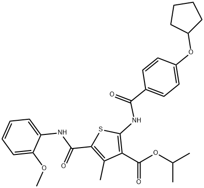 isopropyl 2-{[4-(cyclopentyloxy)benzoyl]amino}-5-[(2-methoxyanilino)carbonyl]-4-methyl-3-thiophenecarboxylate Struktur