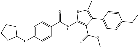 methyl 2-{[4-(cyclopentyloxy)benzoyl]amino}-4-(4-ethylphenyl)-5-methyl-3-thiophenecarboxylate Struktur