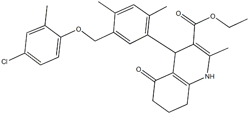 ethyl 4-{5-[(4-chloro-2-methylphenoxy)methyl]-2,4-dimethylphenyl}-2-methyl-5-oxo-1,4,5,6,7,8-hexahydro-3-quinolinecarboxylate Struktur