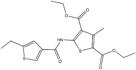 diethyl 5-{[(5-ethyl-3-thienyl)carbonyl]amino}-3-methyl-2,4-thiophenedicarboxylate Struktur