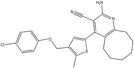 2-amino-4-{4-[(4-chlorophenoxy)methyl]-5-methyl-2-thienyl}-5,6,7,8,9,10-hexahydrocycloocta[b]pyridine-3-carbonitrile Struktur