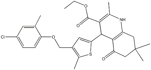 ethyl 4-{4-[(4-chloro-2-methylphenoxy)methyl]-5-methyl-2-thienyl}-2,7,7-trimethyl-5-oxo-1,4,5,6,7,8-hexahydro-3-quinolinecarboxylate Struktur