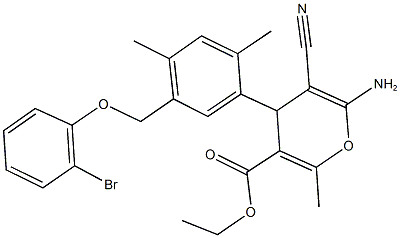 ethyl 6-amino-4-{5-[(2-bromophenoxy)methyl]-2,4-dimethylphenyl}-5-cyano-2-methyl-4H-pyran-3-carboxylate Struktur