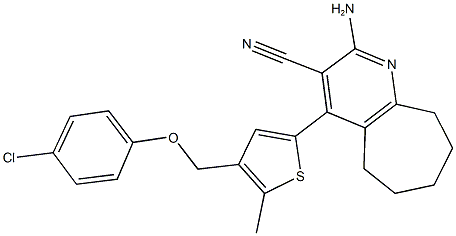 2-amino-4-{4-[(4-chlorophenoxy)methyl]-5-methyl-2-thienyl}-6,7,8,9-tetrahydro-5H-cyclohepta[b]pyridine-3-carbonitrile Struktur