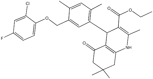 ethyl 4-{5-[(2-chloro-4-fluorophenoxy)methyl]-2,4-dimethylphenyl}-2,7,7-trimethyl-5-oxo-1,4,5,6,7,8-hexahydro-3-quinolinecarboxylate Struktur