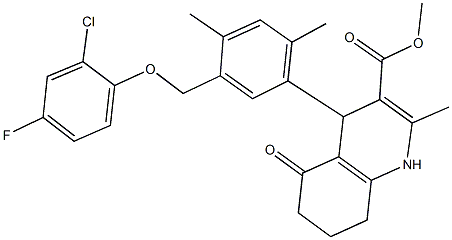 methyl 4-{5-[(2-chloro-4-fluorophenoxy)methyl]-2,4-dimethylphenyl}-2-methyl-5-oxo-1,4,5,6,7,8-hexahydro-3-quinolinecarboxylate Struktur