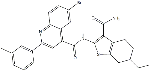 N-[3-(aminocarbonyl)-6-ethyl-4,5,6,7-tetrahydro-1-benzothien-2-yl]-6-bromo-2-(3-methylphenyl)-4-quinolinecarboxamide Struktur