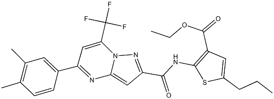 ethyl 2-({[5-(3,4-dimethylphenyl)-7-(trifluoromethyl)pyrazolo[1,5-a]pyrimidin-2-yl]carbonyl}amino)-5-propyl-3-thiophenecarboxylate Struktur