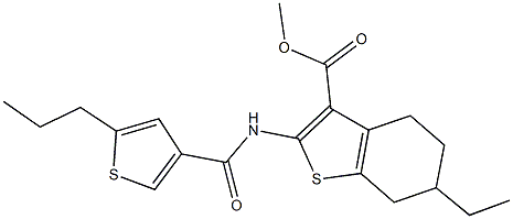 methyl 6-ethyl-2-{[(5-propyl-3-thienyl)carbonyl]amino}-4,5,6,7-tetrahydro-1-benzothiophene-3-carboxylate Struktur