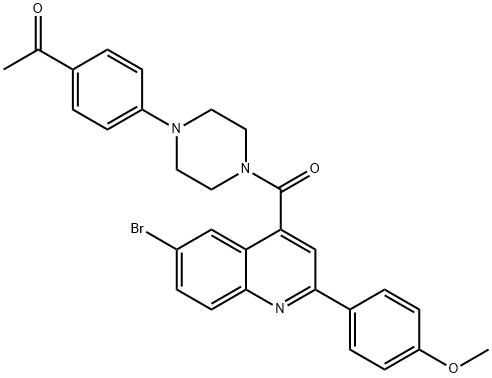 1-[4-(4-{[6-bromo-2-(4-methoxyphenyl)-4-quinolinyl]carbonyl}-1-piperazinyl)phenyl]ethanone Struktur