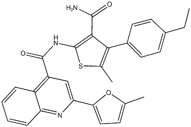 N-[3-(aminocarbonyl)-4-(4-ethylphenyl)-5-methyl-2-thienyl]-2-(5-methyl-2-furyl)-4-quinolinecarboxamide Struktur