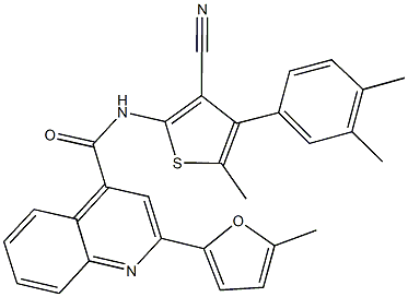 N-[3-cyano-4-(3,4-dimethylphenyl)-5-methyl-2-thienyl]-2-(5-methyl-2-furyl)-4-quinolinecarboxamide Struktur