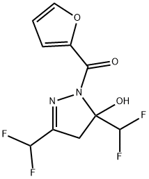 3,5-bis(difluoromethyl)-1-(2-furoyl)-4,5-dihydro-1H-pyrazol-5-ol Struktur