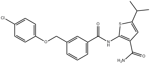 2-({3-[(4-chlorophenoxy)methyl]benzoyl}amino)-5-isopropyl-3-thiophenecarboxamide Struktur