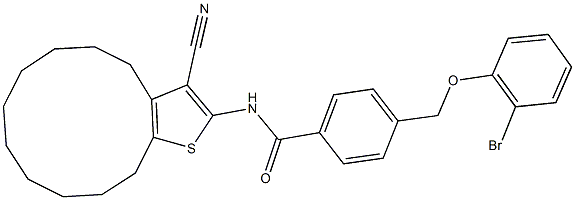 4-[(2-bromophenoxy)methyl]-N-(3-cyano-4,5,6,7,8,9,10,11,12,13-decahydrocyclododeca[b]thien-2-yl)benzamide Struktur