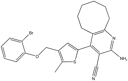 2-amino-4-{4-[(2-bromophenoxy)methyl]-5-methyl-2-thienyl}-5,6,7,8,9,10-hexahydrocycloocta[b]pyridine-3-carbonitrile Struktur