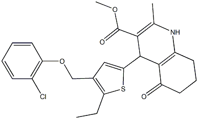 methyl 4-{4-[(2-chlorophenoxy)methyl]-5-ethyl-2-thienyl}-2-methyl-5-oxo-1,4,5,6,7,8-hexahydro-3-quinolinecarboxylate Struktur