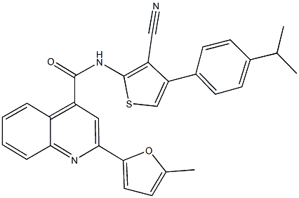 N-[3-cyano-4-(4-isopropylphenyl)-2-thienyl]-2-(5-methyl-2-furyl)-4-quinolinecarboxamide Struktur