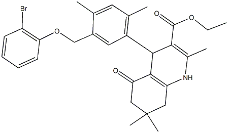 ethyl 4-{5-[(2-bromophenoxy)methyl]-2,4-dimethylphenyl}-2,7,7-trimethyl-5-oxo-1,4,5,6,7,8-hexahydro-3-quinolinecarboxylate Struktur