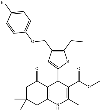 methyl 4-{4-[(4-bromophenoxy)methyl]-5-ethyl-2-thienyl}-2,7,7-trimethyl-5-oxo-1,4,5,6,7,8-hexahydro-3-quinolinecarboxylate Struktur