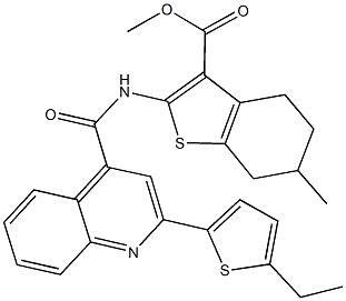 methyl 2-({[2-(5-ethyl-2-thienyl)-4-quinolinyl]carbonyl}amino)-6-methyl-4,5,6,7-tetrahydro-1-benzothiophene-3-carboxylate Struktur