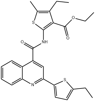 ethyl 4-ethyl-2-({[2-(5-ethyl-2-thienyl)-4-quinolinyl]carbonyl}amino)-5-methyl-3-thiophenecarboxylate Struktur