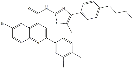 6-bromo-N-[4-(4-butylphenyl)-5-methyl-1,3-thiazol-2-yl]-2-(3,4-dimethylphenyl)-4-quinolinecarboxamide Struktur