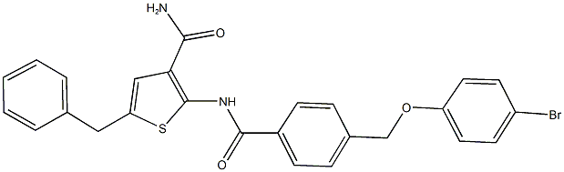 5-benzyl-2-({4-[(4-bromophenoxy)methyl]benzoyl}amino)-3-thiophenecarboxamide Struktur