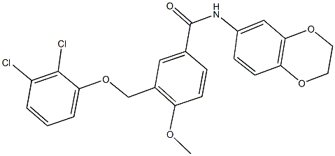 3-[(2,3-dichlorophenoxy)methyl]-N-(2,3-dihydro-1,4-benzodioxin-6-yl)-4-methoxybenzamide Struktur