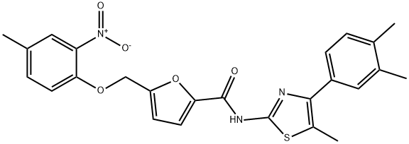 N-[4-(3,4-dimethylphenyl)-5-methyl-1,3-thiazol-2-yl]-5-({2-nitro-4-methylphenoxy}methyl)-2-furamide Struktur