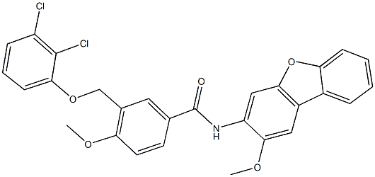 3-[(2,3-dichlorophenoxy)methyl]-4-methoxy-N-(2-methoxydibenzo[b,d]furan-3-yl)benzamide Struktur