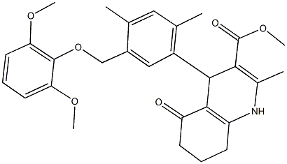 methyl 4-{5-[(2,6-dimethoxyphenoxy)methyl]-2,4-dimethylphenyl}-2-methyl-5-oxo-1,4,5,6,7,8-hexahydro-3-quinolinecarboxylate Struktur