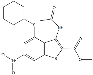 methyl 3-(acetylamino)-4-(cyclohexylsulfanyl)-6-nitro-1-benzothiophene-2-carboxylate Struktur