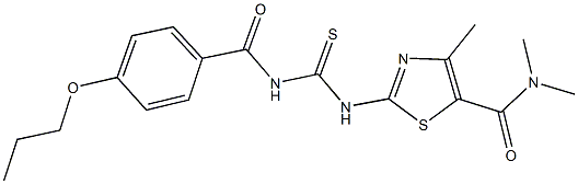 N,N,4-trimethyl-2-({[(4-propoxybenzoyl)amino]carbothioyl}amino)-1,3-thiazole-5-carboxamide Struktur