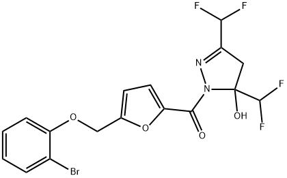 1-{5-[(2-bromophenoxy)methyl]-2-furoyl}-3,5-bis(difluoromethyl)-4,5-dihydro-1H-pyrazol-5-ol Struktur