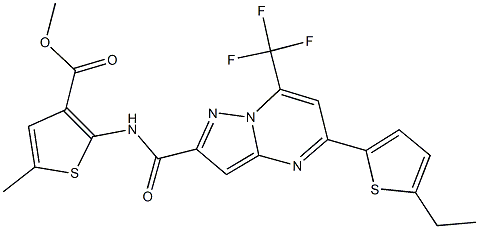 methyl 2-({[5-(5-ethyl-2-thienyl)-7-(trifluoromethyl)pyrazolo[1,5-a]pyrimidin-2-yl]carbonyl}amino)-5-methyl-3-thiophenecarboxylate Struktur