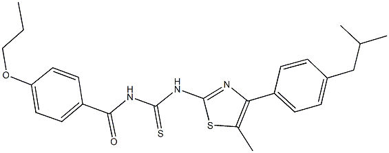 N-[4-(4-isobutylphenyl)-5-methyl-1,3-thiazol-2-yl]-N'-(4-propoxybenzoyl)thiourea Struktur