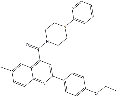 ethyl 4-{6-methyl-4-[(4-phenyl-1-piperazinyl)carbonyl]-2-quinolinyl}phenyl ether Struktur