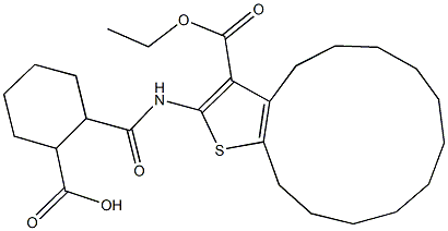 2-({[3-(ethoxycarbonyl)-5,6,7,8,9,10,11,12,13,14-decahydro-4H-cyclotrideca[b]thien-2-yl]amino}carbonyl)cyclohexanecarboxylic acid Struktur