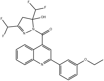 3,5-bis(difluoromethyl)-1-{[2-(3-ethoxyphenyl)-4-quinolinyl]carbonyl}-4,5-dihydro-1H-pyrazol-5-ol Struktur